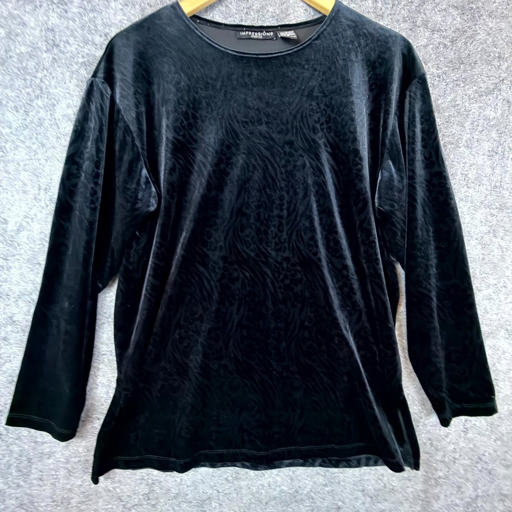 Vintage Impressions Lifestyle Blouse Top Womens Small Black Velvet 90s Noir